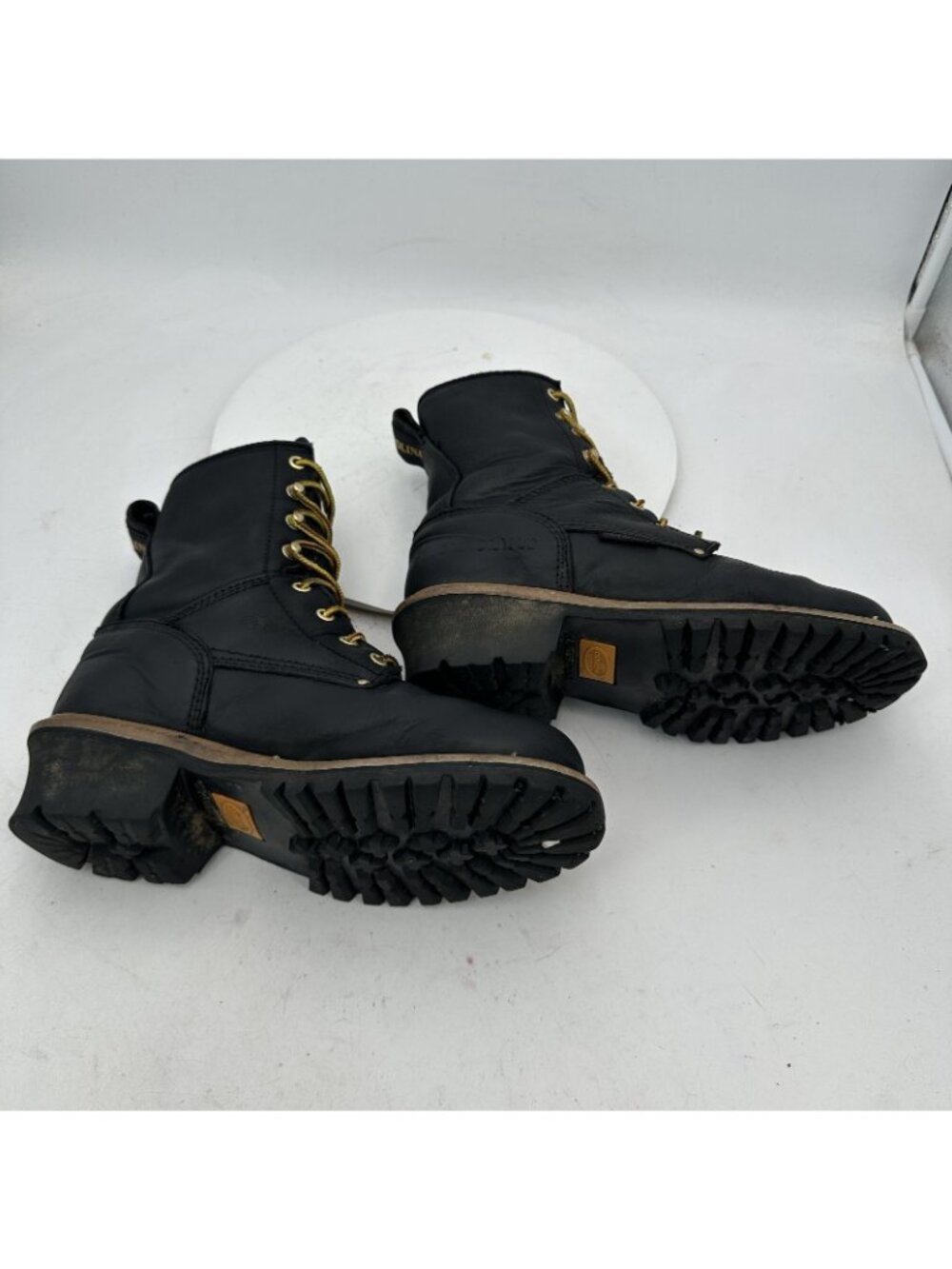 Carolina Women Size 7 Black Logger Leather Yellow Lace Up Combat Work Boot - Picture 5 of 10